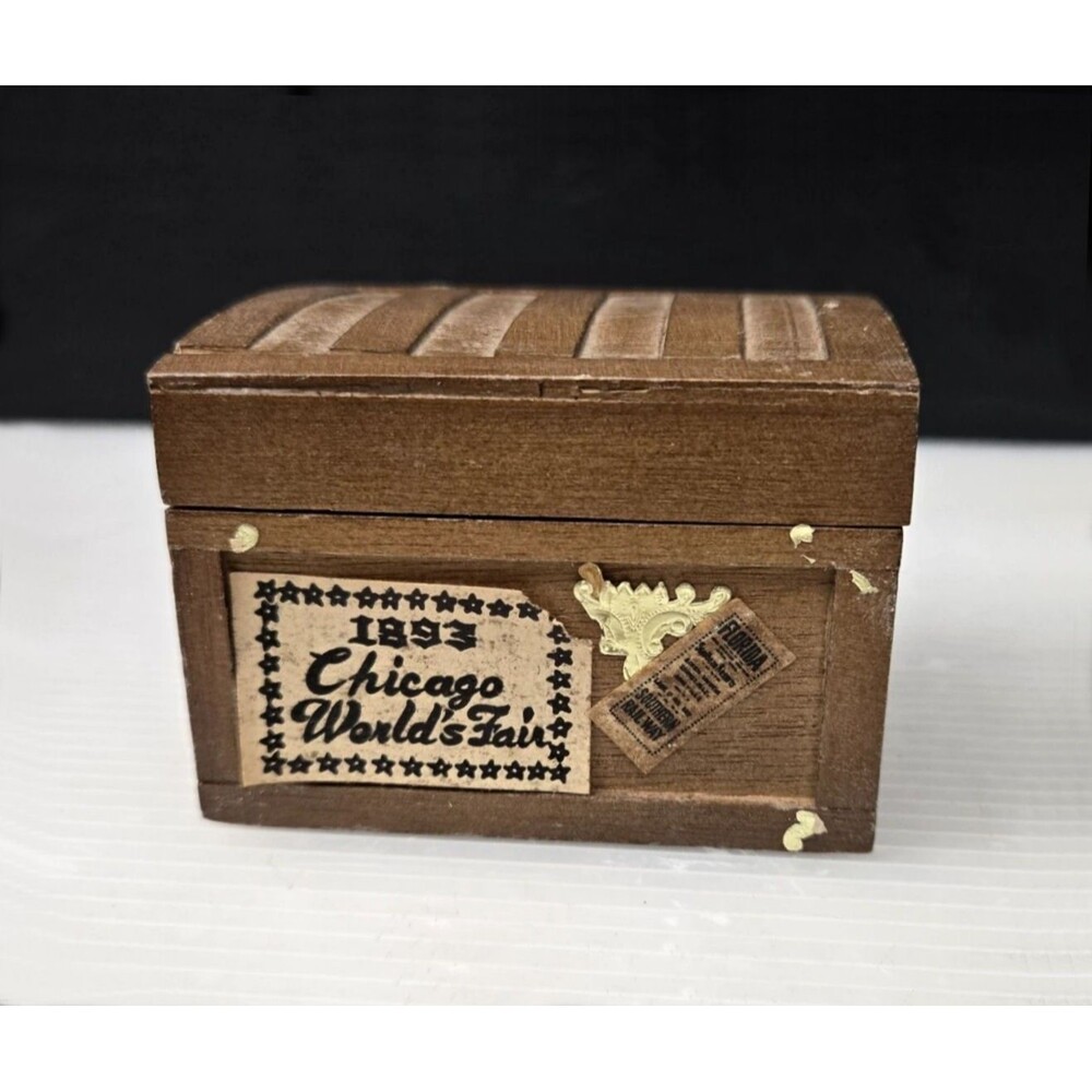Vintage Dollhouse Wooden Steamer Trunk Hope Chest 1893 Chicago World's Fair